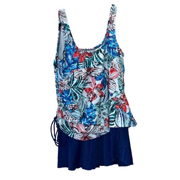 Maxine of Hollywood Women 16W Tropical Floral Swimdress Blue One Piece 9JLFE77W - Picture 3 of 9